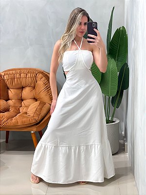 Vestido Longo em Crepe Costas Nua com Amarração Alice Ref. 1779
