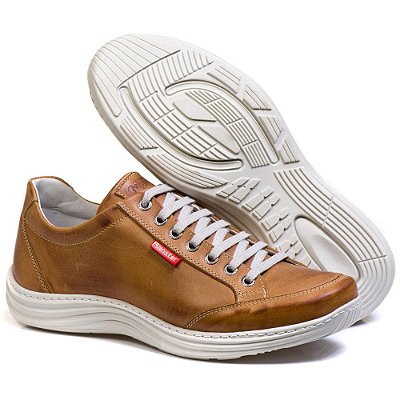 Sapatênis Casual Conforto Couro Marrom Claro