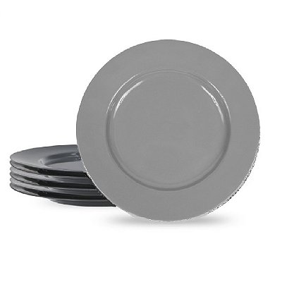 24 Pratos Raso Melamina Cinza 25cm p/ Buffet Restaurantes