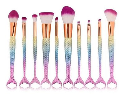 Kit 10 Pinceis Sereia De Maquiagem