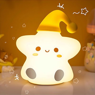 Luminária Infantil Abajur Siliconado Estrela Luz Quente LE-5863