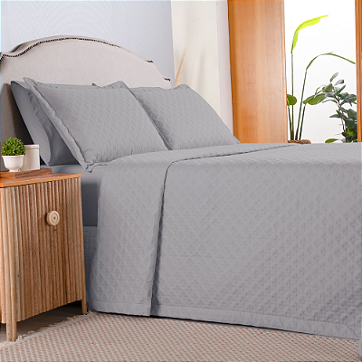 Kit Cobre Leito Matelado Dupla Face Attuale 3 Peças Casal 100% Poliéster - Cinza