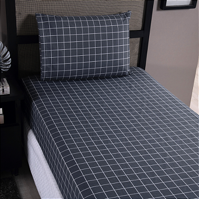 Jogo de Lençol Grid Quadriculado 2 Peças Solteiro 80% Algodão / 20% Poliéster Pe
