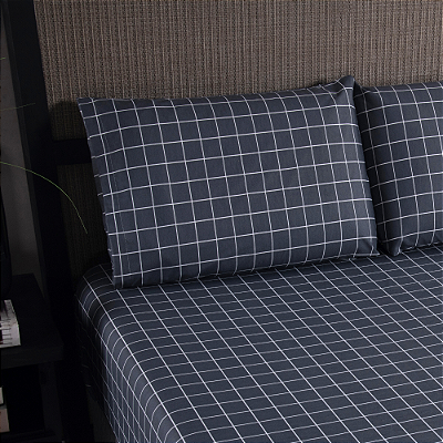 Jogo de Lençol Grid Quadriculado 3 Peças Casal 80% Algodão / 20% Poliéster Perca