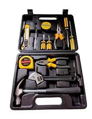 Kit Ferramentas Maleta Jogo 12 Peças Multiuso Casa Cor Preto - Neverdie