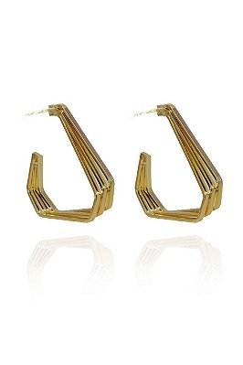 Brinco Argola Três Triangulos Banhado em Ouro 18k Cor:Dourado