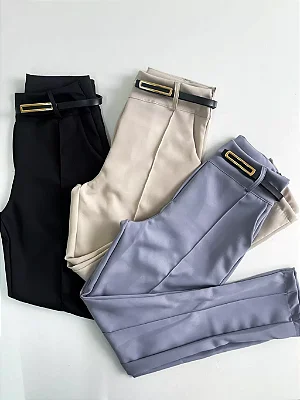 Calça Feminina Skinny com Cinto Fino e Zíper Lateral Magda ref.1141