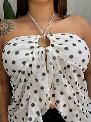Blusa em Tule Poá de Babado com Amarração Driely Ref. 1672