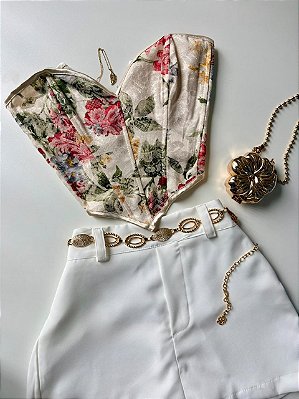 Cropped Corset Estampado com Decote Coração Andreia Ref. 1860