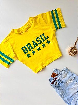 T-Shirt Cropped Estampada Brasil Ref. 1900