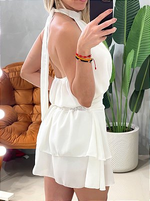 Macaquinho em Crepe Frente Única com Babado Solange Ref. 1854