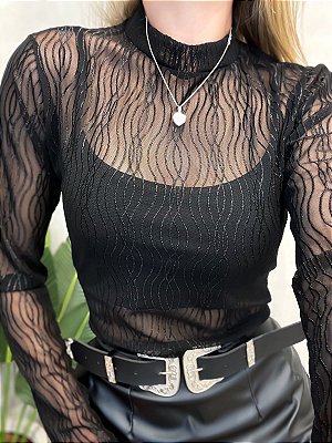 Body em Tule Manga Longa Ondas Mirela Ref. 1525