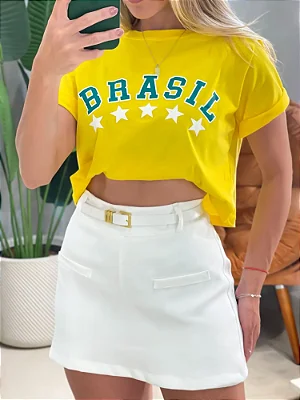 T-Shirt Cropped Estampada Brasil Ref. 1899