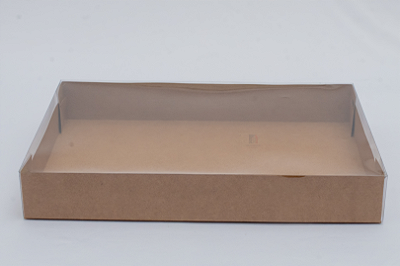 Caixa Com Tampa Pet e Fundo Cartão Kraft 35X25X5 - Kit Com 500 Unidades - Pedidos acima de 1.000 unidades possuem condições comerciais especiais. Consulte nossa equipe.