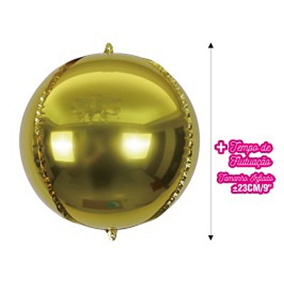Balao Metalizado Redondo Dourado C/ 3 Unidades 12