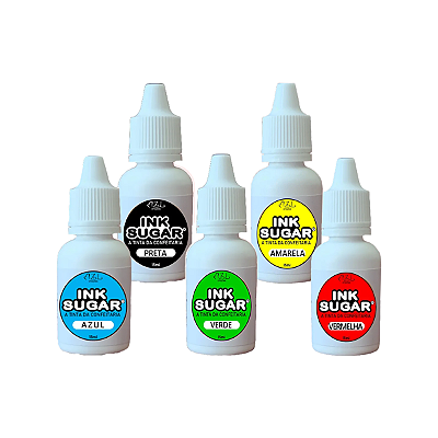 Kit Ink Sugar - 5 Cores Preto, Verde, Vermelho, Azul, Amarelo - 15ml