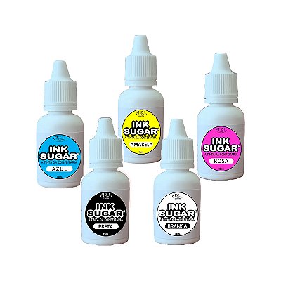 Kit Ink Sugar - KIT 5 Cores Vibrantes (Preta_Branca_Amarela_Rosa_Azul) - 15ml