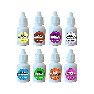 Kit Ink Sugar - KIT 8 Cores (Amarelo, Marrom, Roxa, Branca, Azul, Verde, Laranja, Rosa) - 15ml