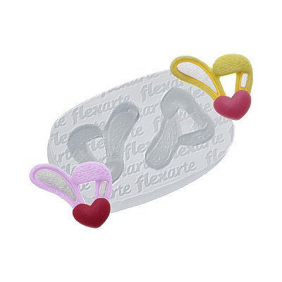 Molde de  Silicone 100 - Dupla de Orelhas de Coelho c/ Coração 2,7cm