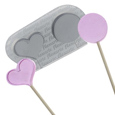 Molde de  Silicone 551 - Pirulitos Peq -  35mm Redondo + Coração