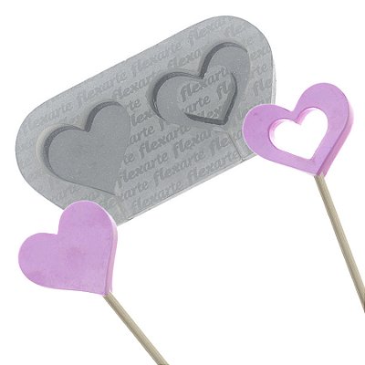 Molde de  Silicone 552 - Pirulitos Peq -  35mm 2 Corações