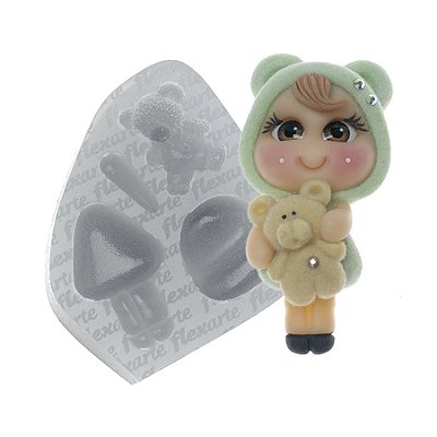 Molde de  Silicone 629 - Bonequinha Atwell com Ursinho