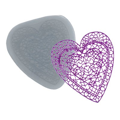Molde de  Silicone 781 - Renda de Coração Vitral Médio