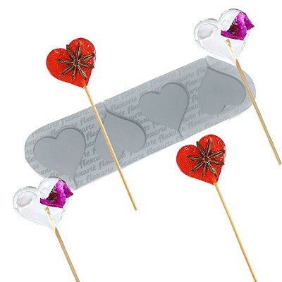 Molde de  Silicone 783 - Quarteto de Pirulito / Mexedor de Coração peq -  3,5 cm