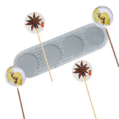 Molde de  Silicone 784 - Quarteto de Pirulito / Mexedor Redondo peq -  3,5 cm