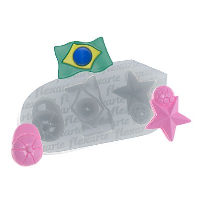 Molde de  Silicone 793 - Bandeira Brasil + Boné + Bola - Copa