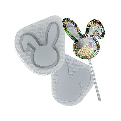 Molde de  Silicone 823 - Pirulito Coelho Chocalho 6 Cm