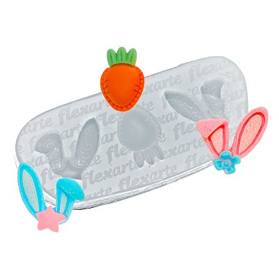 Molde de  Silicone 922 - Par de Orelhas de Coelho de Páscoa + Cenoura