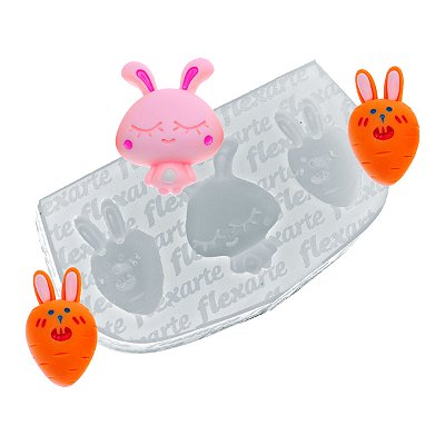 Molde de  Silicone 926 - Dupla de Cenouras c/ Orelhas + Coelho da Páscoa