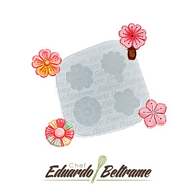 Molde de  Silicone 936 - Quarteto de Florzinhas Blanche Variadas - EB