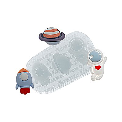 Molde de  Silicone 952 - Espacial Planeta + Foguete + Astronatuta