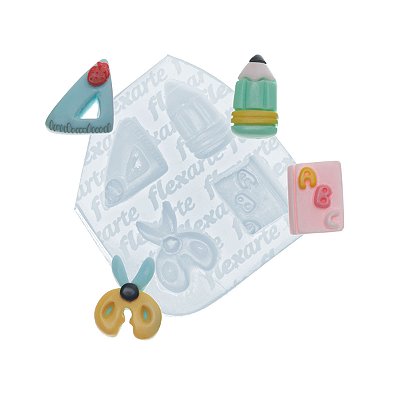 Molde de  Silicone 964 - Kit Professor 1 - Lápis + Livro + Tesoura + Esquadro