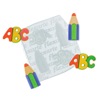 Molde de  Silicone 966 - Kit Professor 3 - Lápis + Letras ABC
