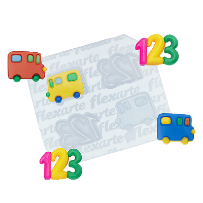 Molde de  Silicone 967 - Kit Professor 4 - Ônibus Escolar + Números 123