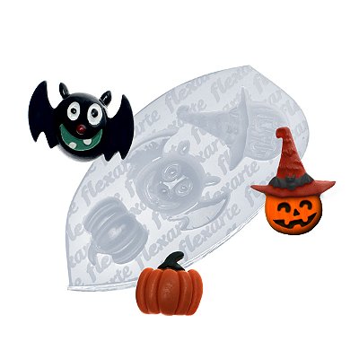 Molde de  Silicone 977 - Halloween Kit 04 - Morcego + Abóboras