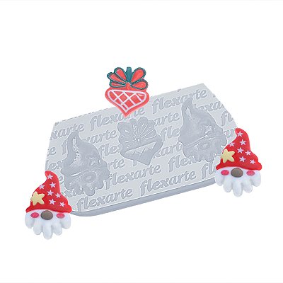 Molde de  Silicone 991 - Natal 6 - Dupla de Papai Noel + Coração Natalino