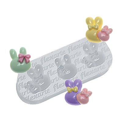 Molde de  Silicone 992 - Trio de Cabecinhas de Coelho Mattie c/ Laço 2cm