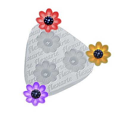 Molde de Silicone 1001 - 3 Margaridas Peq. 2cm - Flexarte