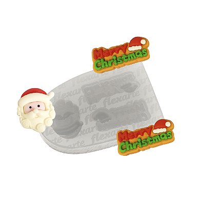Molde de Silicone 1018 - Papai Noel + Merry Christmas  NATAL