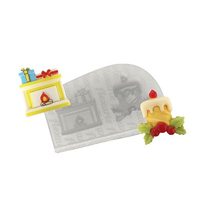 Molde de Silicone 1019 - Vela de Natal + Lareira Peq. 2cm