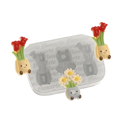 Molde de Silicone 1025 - Flor Tulipas + Margarida - 3,3cm