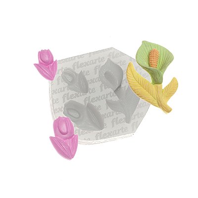 Molde de Silicone 1043 - Copo de Leite 4cm + Tulipas Peq