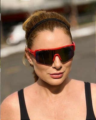 Óculos de Sol Esportivo Vermelho Lentes Pretas