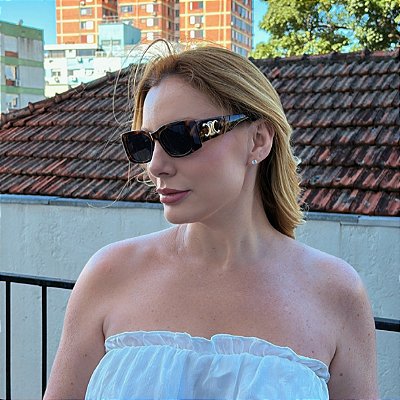 Óculos de Sol Havana Tartaruga Detalhes Metálicos nas Hastes