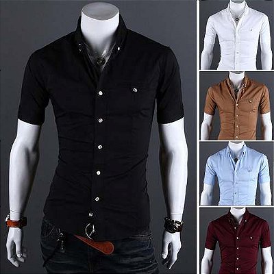 Camisa Masculina Manga Curta Slim Fit