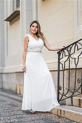 Vestido Longo Festa madrinha casamento com Gupir e Pedraria